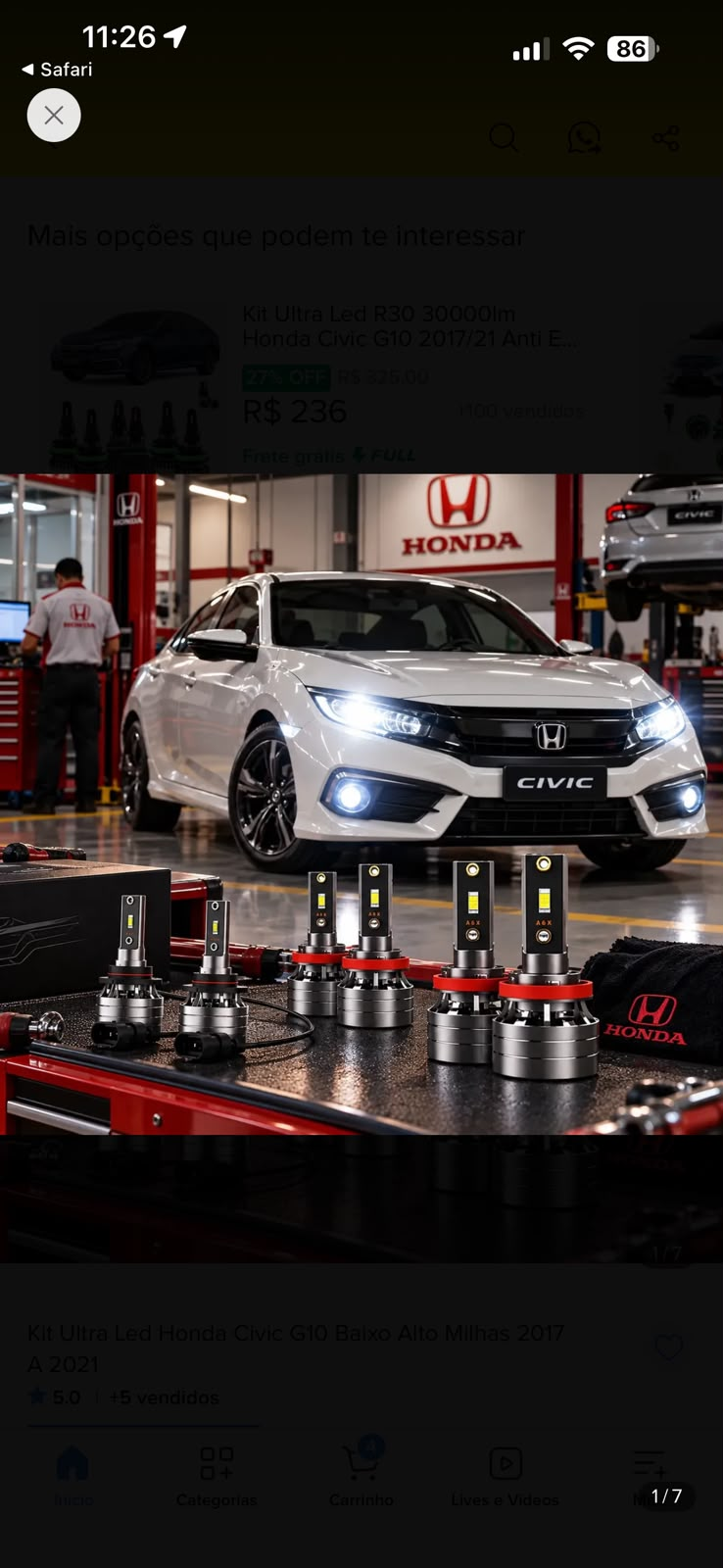 Honda Civic com opções de lâmpadas LED para farol