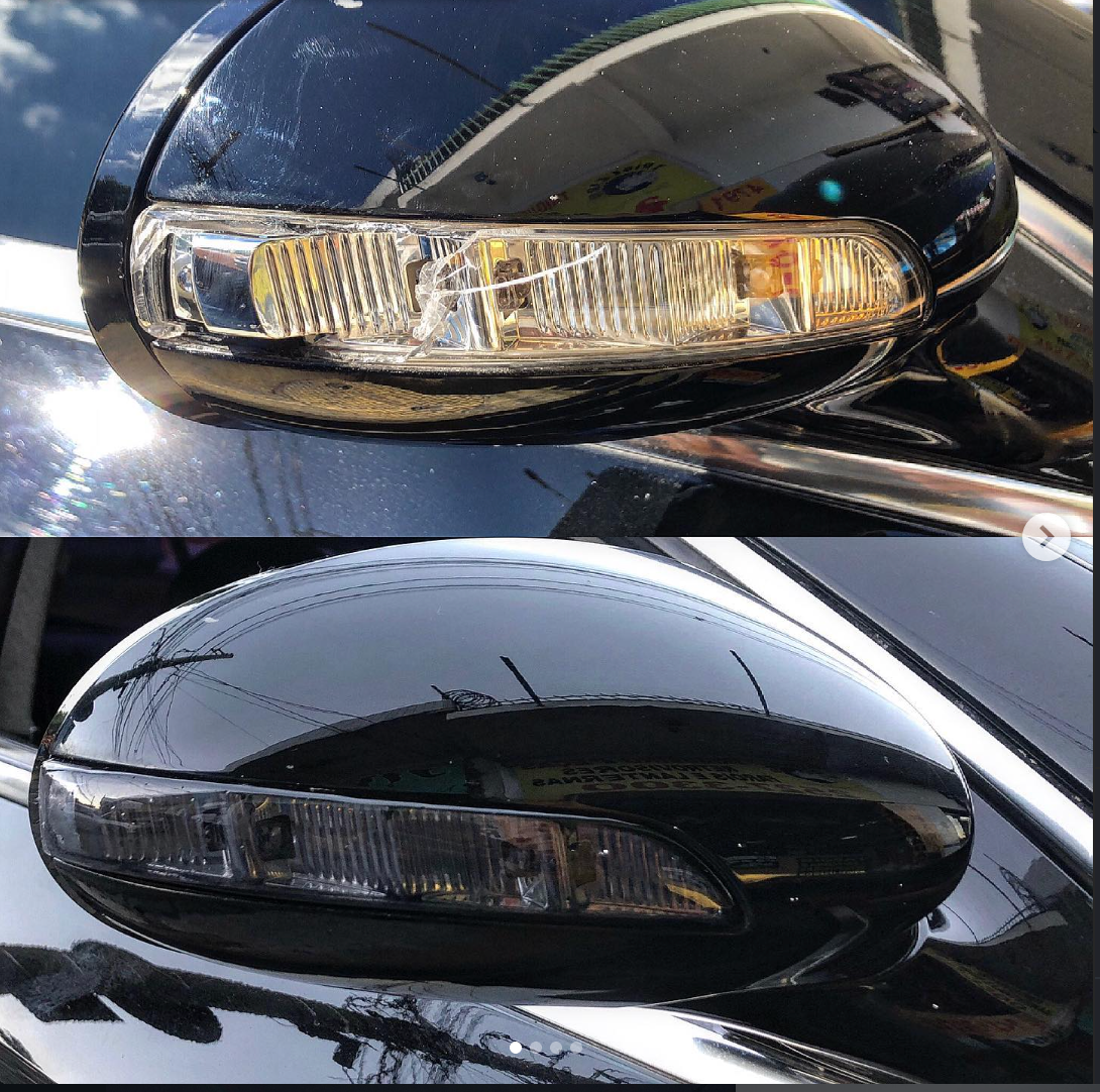 Comparativo de retrovisor automotivo antes e depois